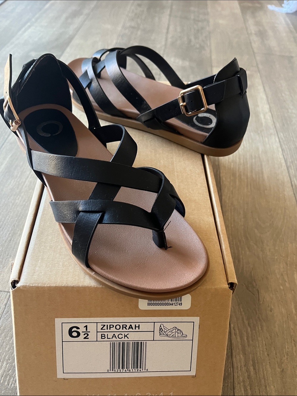 Black Strappy Toe-Loop Sandals with Ankle Buckle